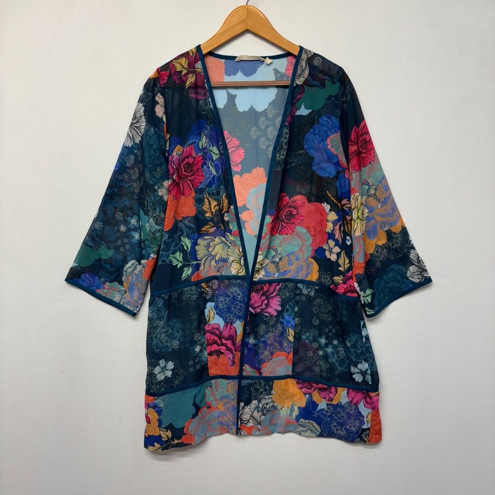 Soft Surroundings Open Front Floral Kimono Topper Jacket Top Size Large D028 -30